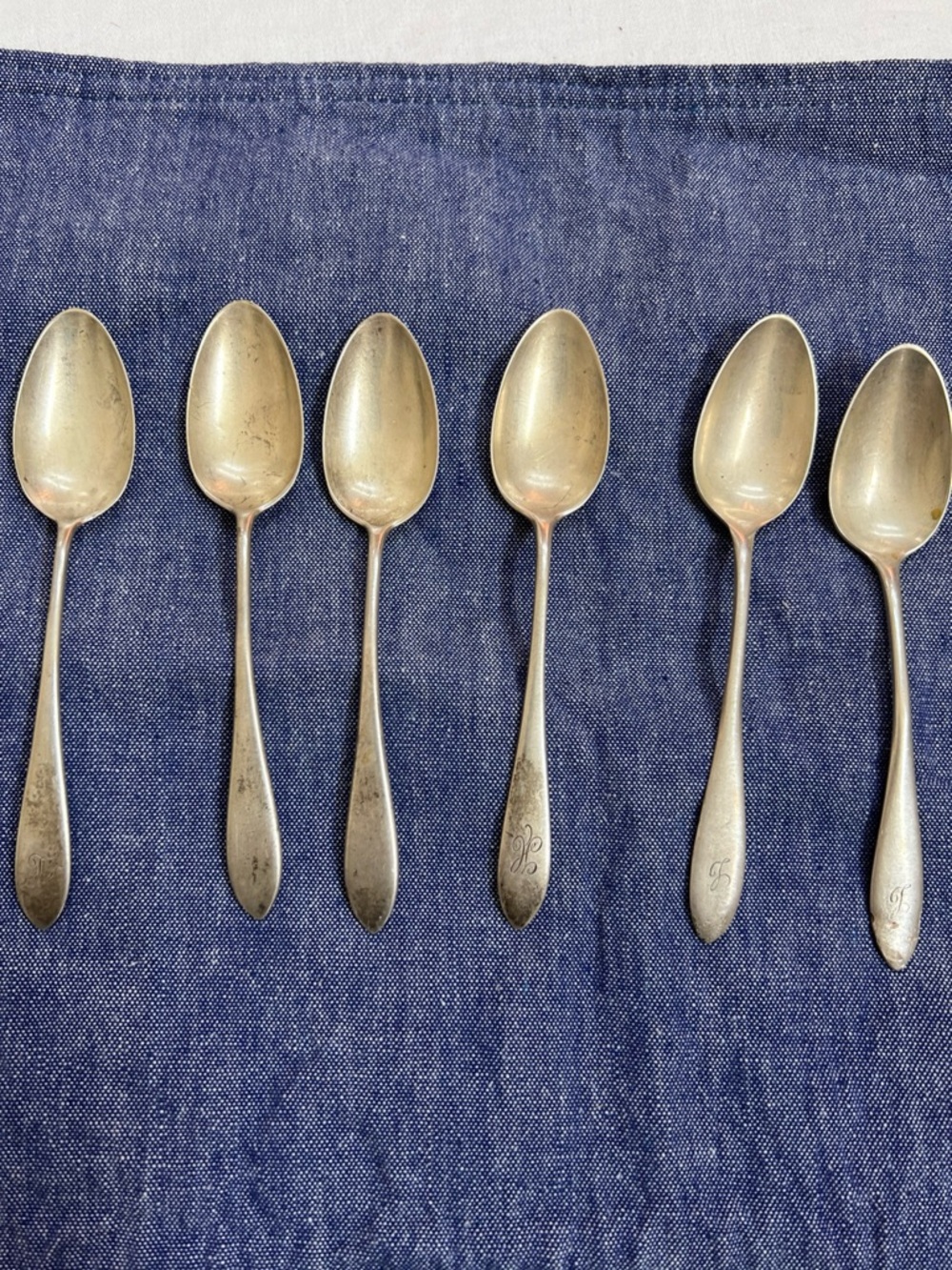 6 Teaspoons Gorham Sterling Flatware Monogramed Tarnished 5 3/4" Puritan? Basic